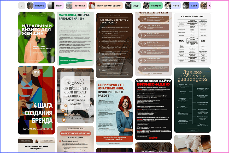 Каналы Пинтерест на тему Бизнеса