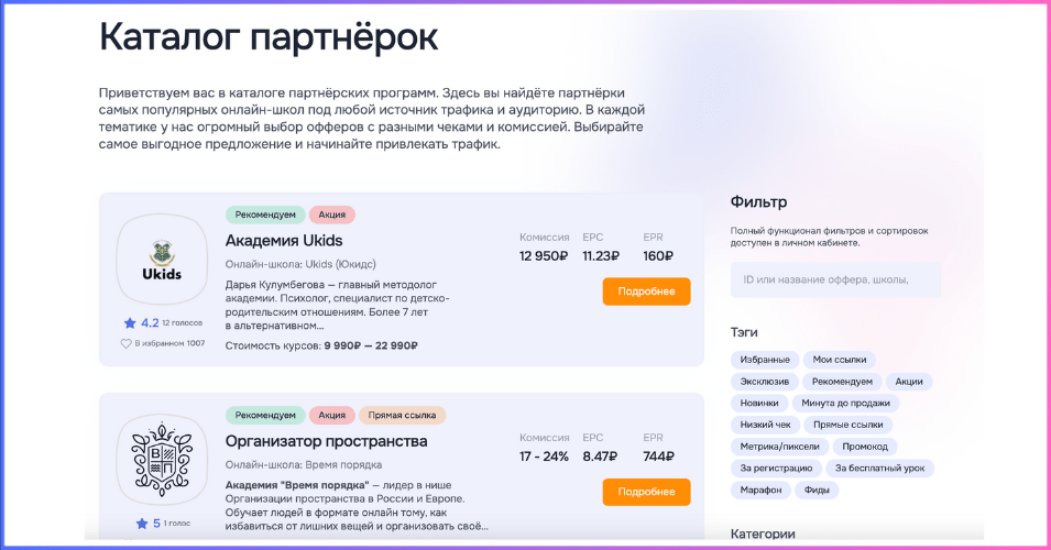 Каталог партнёрских программ САЛИД