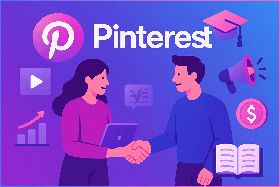 Надпись pinterest и рукопожатие мужчины и женщины