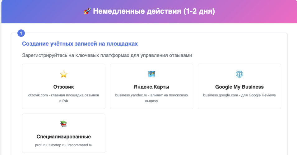 Немедленные действия в работе с отзывами