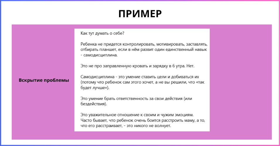 Пример поста - вскрытие проблемы