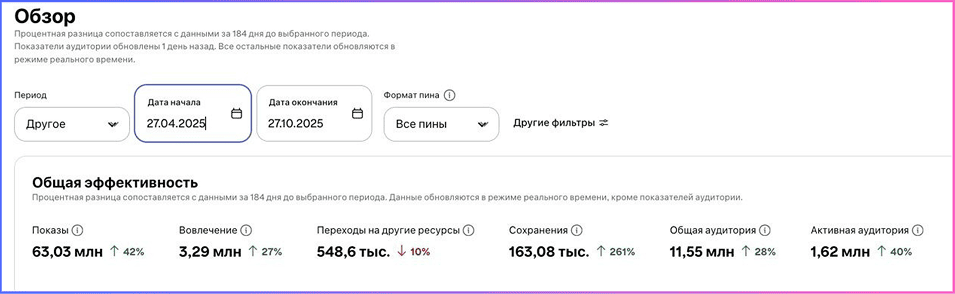 Результаты кампании Пинтерест за 6 месяцев